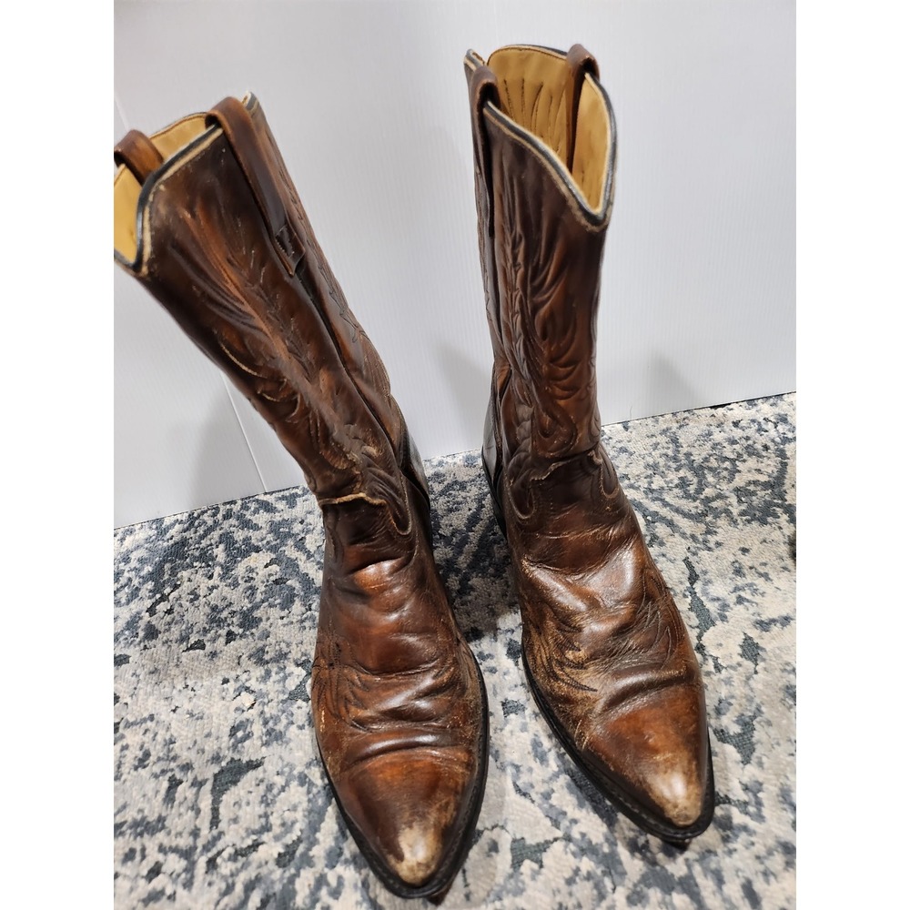 Vintage Acme Brown Leather Western Cowboy Boots Mens 10.5 D Pointed Distressed